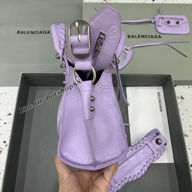 Balenciaga專櫃爆款油蠟紫色銀扣手提女包 638515 巴黎世家Neo cagole機車包 fyj2004